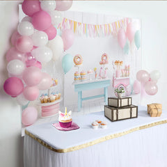 Lofaris Sweet Candy Birthday Backdrop with Pastel Balloons and Dessert Table, White Wood Photography Background for Party Decor