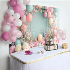 Lofaris Pastel Floral Baby Shower Backdrop with Pink Flowers and Balloons, Elegant Photography Background for Newborn or Party Decoration