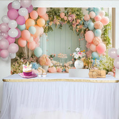 Lofaris Pastel Floral Baby Shower Backdrop with Pink and Blue Balloons and Greenery, Elegant Party Decor for Studio Photoshoot and Celebration