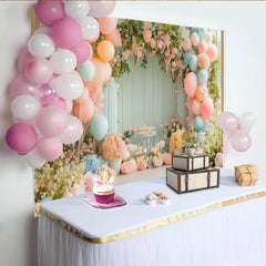 Lofaris Pastel Floral Baby Shower Backdrop with Pink and Blue Balloons and Greenery, Elegant Party Decor for Studio Photoshoot and Celebration
