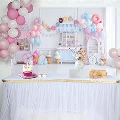 Lofaris Pastel Sweet Shop Birthday Backdrop with Ice Cream and Donuts, Elegant Party Background for Girls Photoshoot