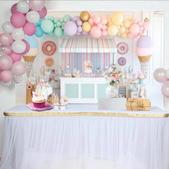 Lofaris Pastel Candy Shop Birthday Backdrop with Balloons and Donuts, Sweet Dessert Party Decor for Kids Photoshoot