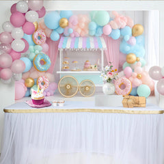 Lofaris Pastel Donut Birthday Backdrop with Sweet Dessert Cart and Balloons, Charming Party Decor for Kids Photoshoot and Celebration
