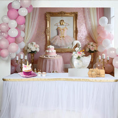 Lofaris Pink Ballerina Birthday Backdrop with Tutu, Golden Shoes and Swan, Elegant Princess Party Decor for Girls Photoshoot