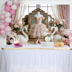 Lofaris Elegant Pink Ballet Photography Backdrop with Swans and Roses, Vintage Princess Photo Background for Studio Photoshoot