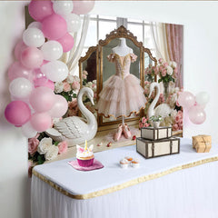 Lofaris Elegant Pink Ballet Photography Backdrop with Swans and Roses, Vintage Princess Photo Background for Studio Photoshoot