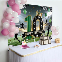 Lofaris Green Football 10th Birthday Backdrop with Stadium Lights, Sports Theme Photo Background for Party Decoration
