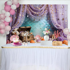 Lofaris Purple Mermaid Treasure Photography Backdrop with Pearls and Seashells, Underwater Fantasy Studio Background for Kids Photoshoot