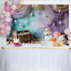 Lofaris Magical Underwater Treasure Photography Backdrop with Seashells Pearls, Fantasy Ocean Background for Kids Birthday Party