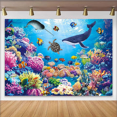 Lofaris Vibrant Underwater Photography Backdrop with Colorful Coral Reef and Marine Life, Ocean Theme Studio Background for Kids Party