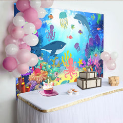 Lofaris Vibrant Underwater Photography Backdrop with Whales and Dolphins, Colorful Ocean Sea Life Background for Studio Photoshoot