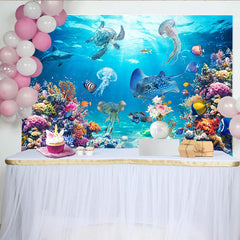 Lofaris Vibrant Underwater Ocean Photography Backdrop with Colorful Coral Reef Diverse Marine Life, Blue Sea Background for Photoshoot