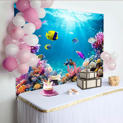 Lofaris Vibrant Underwater Coral Reef Natural Scenery Backdrop with Colorful Fish, Ocean Theme Photo Background for Studio