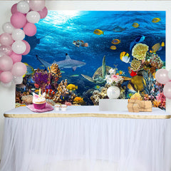 Lofaris Vibrant Coral Reef Underwater Ocean Photography Backdrop with Marine Life, Sea Life Background for Photoshoot and Party Decor