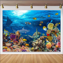 Lofaris Vibrant Coral Reef Underwater Ocean Photography Backdrop with Marine Life, Sea Life Background for Photoshoot and Party Decor