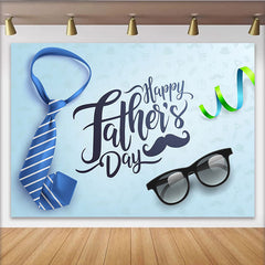 Lofaris Blue Striped Tie Fathers Day Backdrop with Sunglasses and Mustache, Light Blue Holiday Background for Party Decor
