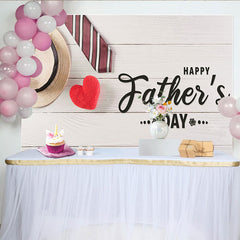 Lofaris Happy Fathers Day Photography Backdrop with Hat, Tie and Red Heart, White Wood Background for Celebration Party Decor
