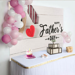 Lofaris Happy Fathers Day Photography Backdrop with Hat, Tie and Red Heart, White Wood Background for Celebration Party Decor