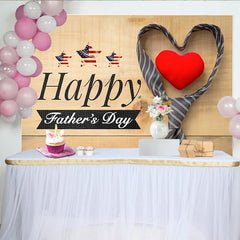 Lofaris Happy Fathers Day Backdrop with Rustic Wood, American Flag Stars and Striped Tie Heart Photography Background