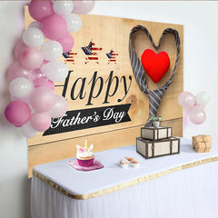 Lofaris Happy Fathers Day Backdrop with Rustic Wood, American Flag Stars and Striped Tie Heart Photography Background