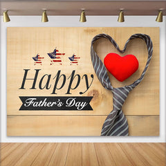 Lofaris Happy Fathers Day Backdrop with Rustic Wood, American Flag Stars and Striped Tie Heart Photography Background