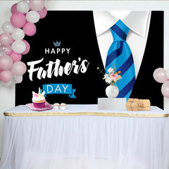 Lofaris Happy Father's Day Backdrop with Blue Striped Tie and White Shirt Collar, Elegant Photography Background for Celebration