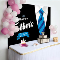 Lofaris Happy Father's Day Backdrop with Blue Striped Tie and White Shirt Collar, Elegant Photography Background for Celebration