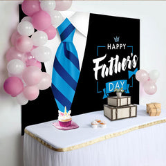 Lofaris Elegant Blue Striped Tie Happy Father's Day Backdrop, Professional Photography Background for Dad's Celebration