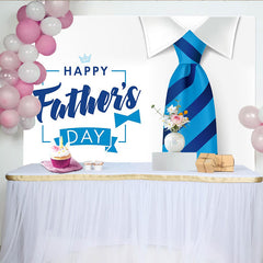Lofaris Blue Striped Tie Happy Father's Day Backdrop with White Collar, Elegant Background for Dad's Special Day Celebration