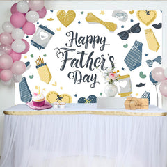 Lofaris Happy Fathers Day Backdrop with Ties and Sunglasses, Doodle Style Photo Background for Celebration Party