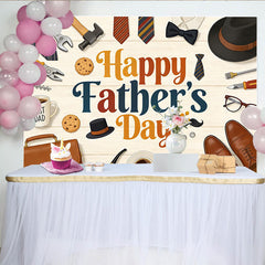 Lofaris Happy Fathers Day Backdrop with Ties, Tools, and Best Dad Coffee, Wood Texture Background for Celebration Party Decor