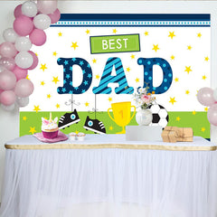 Lofaris Best Dad Fathers Day Backdrop with Soccer Ball, Trophy and Shoes, Blue Green Sports Theme Photography Background for Party Decor