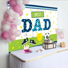 Lofaris Best Dad Fathers Day Backdrop with Soccer Ball, Trophy and Shoes, Blue Green Sports Theme Photography Background for Party Decor