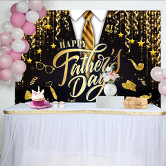 Lofaris Elegant Black and Gold Happy Fathers Day Backdrop with Suit and Tie, Sparkling Glitter Background for Dad's Celebration Party Decor