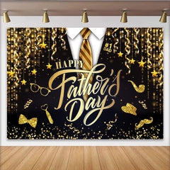 Lofaris Elegant Black and Gold Happy Fathers Day Backdrop with Suit and Tie, Sparkling Glitter Background for Dad's Celebration Party Decor