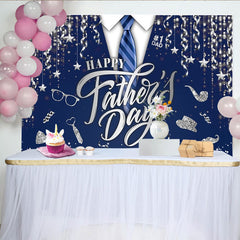 Lofaris Happy Father's Day Backdrop with Blue Tie and Silver Glitter, Elegant Party Background for Dad Celebration
