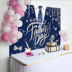 Lofaris Happy Father's Day Backdrop with Blue Tie and Silver Glitter, Elegant Party Background for Dad Celebration
