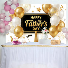Lofaris Elegant Black and Gold Fathers Day Backdrop with Balloons and Glitter, Stylish Party Decor for Celebration Photography