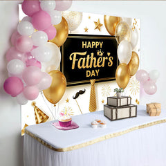 Lofaris Elegant Black and Gold Fathers Day Backdrop with Balloons and Glitter, Stylish Party Decor for Celebration Photography