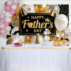 Lofaris Elegant Black and Gold Glitter Fathers Day Backdrop with Balloons, Stylish Party Decor for Dad's Celebration Photoshoot