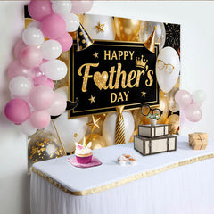 Lofaris Elegant Black and Gold Glitter Fathers Day Backdrop with Balloons, Stylish Party Decor for Dad's Celebration Photoshoot