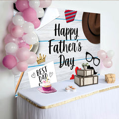 Lofaris Happy Fathers Day Backdrop with Tie, Hat, and Coffee for Dad Celebration, Best Dad Ever Background for Photoshoot