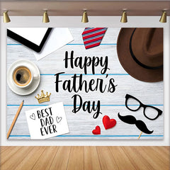Lofaris Happy Fathers Day Backdrop with Tie, Hat, and Coffee for Dad Celebration, Best Dad Ever Background for Photoshoot