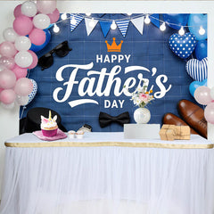 Lofaris Blue Plaid Father's Day Backdrop with Balloons and Men's Items, Photo Background for Dad's Celebration, Party Decoration