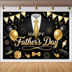 Lofaris Elegant Black and Gold Father's Day Backdrop with Suit and Tie, Stylish Party Decor for Dad's Celebration Photoshoot