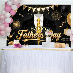 Lofaris Elegant Black and Gold Fathers Day Backdrop with Suit and Tie, Festive Photo Background for Celebration Party Decor