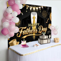 Lofaris Elegant Black and Gold Fathers Day Backdrop with Suit and Tie, Festive Photo Background for Celebration Party Decor
