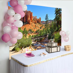 Lofaris Scenic Red Rock Canyon Natural Scenery Backdrop with Pine Trees, Vibrant Landscape Photography Background for Studio