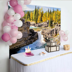 Lofaris Vibrant Waterfall Natural Scenery Photography Backdrop with Autumn Forest, Rocky River Background for Studio Photoshoot