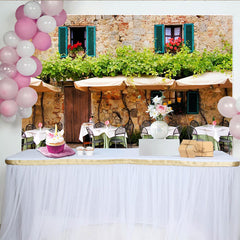 Lofaris Rustic Stone Wall Cafe Architecture Photography Backdrop with Green Vines, European Outdoor Scene Background for Studio Photoshoot